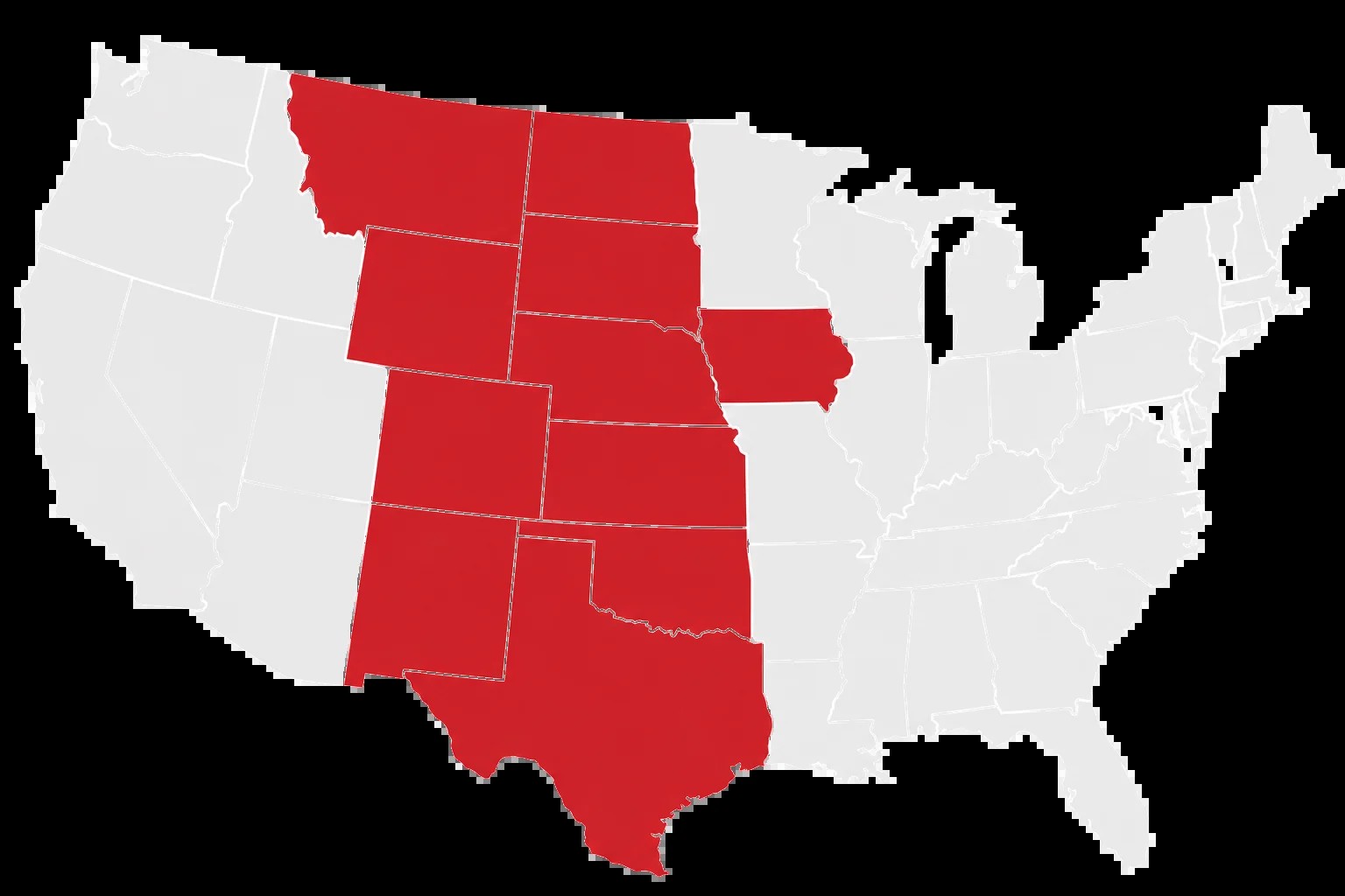 Map of BJM service coverage across the central United States